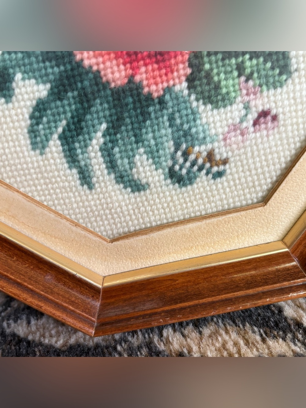 70's Floral Needlepoint Pictures - 2 - Victorian Art - Handmade Floral Pictures - Picture 15 of 16